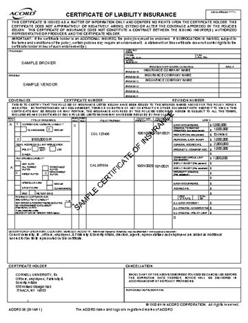 Sample certificate of insurance