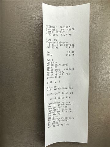 Sample expense receipt