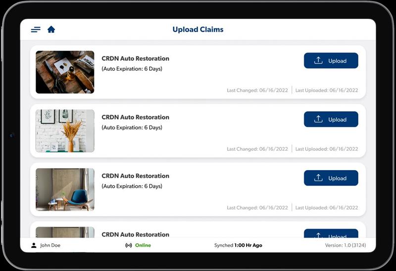 CRDN FSA upload claims screen for syncing offline work